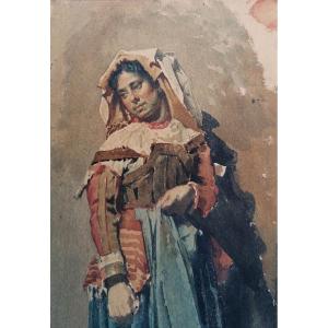 Donna a figura intera Roma Acquarello Disegno XIX secolo Ottocento