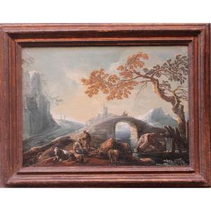 Giulio Bucci (Faenza 1711 - 1776) Paesaggio con figure