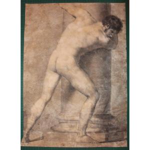 Nudo - Accademia maschile neoclassica - Scuola bolognese, attr. a Giuseppe Guizzardi - Disegno