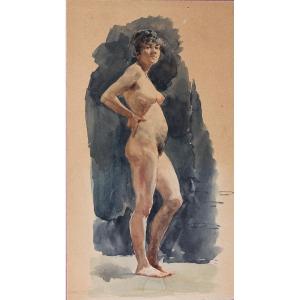 Nudo femminile - Artista Italiano del XIX secolo - Acquarello - Roma