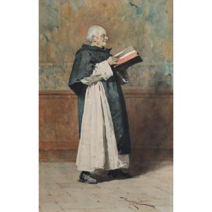 Paolo Bedini - Bologna - Frate domenicano in lettura - Ottocento - Firmato