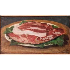 Sante Nucci - Bologna - Natura morta con salumi emiliani - Ottocento - Firmato