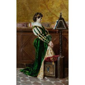 Luigi Serra - La Lettura della Bibbia - Olio su prima Tela - Firmato e datato Roma 1869