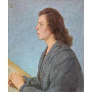 Ferruccio Giacomelli - Bologna - Ritratto dell'allieva Tavoni - Olio su tela - Firmato
