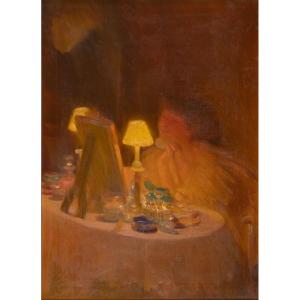 Alfredo Protti - Bologna - Donna che si trucca - Olio su Tela - Circa 1912