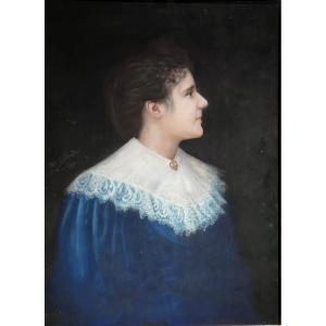 Artista francese del XIX secolo - firmato e datato 1895 - Pastello - Ritratto di ragazza