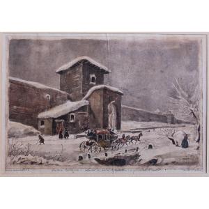 Pietro Pietra - Veduta di Porta Mascarella a Bologna - Disegno e Acquarello - Firmato