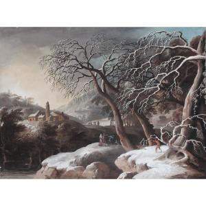 Luigi Deleidi detto il Nebbia - Bergamo - Paesaggio invenale - Firmato - Tempera