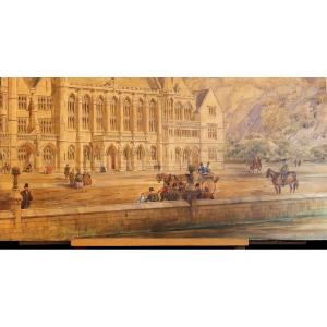 Jean Auguste Bard - Scena di strada animata - Acquarello - Firmato - Ottocento