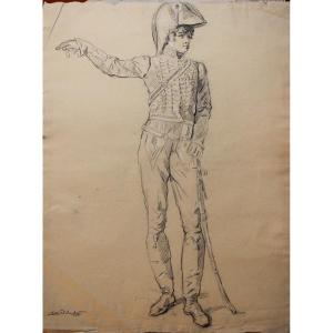 Philibert De Ranchicourt - Ritratto di ufficiale in piedi - Disegno - Firmato