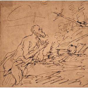 Disegno a penna - Scuola italiana - XVII secolo - San Gerolamo