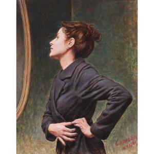 Gianluca Capaldo - Ragazza in posa - Olio su cartone telato - Firmato e datato