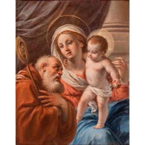 Giuseppe Varotti - Bologna - olio su rame – Madonna con Bambino e San Francesco da Paola  