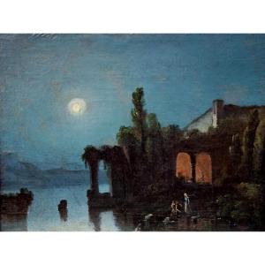 Notturno - scuola napoletana - Posillipo - XIX secolo - olio su prima tela - cornrice originale