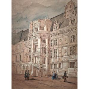 Acquarello firmato localizzato e datato Coulon Blois 1870 - Ottocento