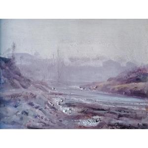 Garzia Fioresi - Paesaggio lungo il fiume Savena - Firmato
