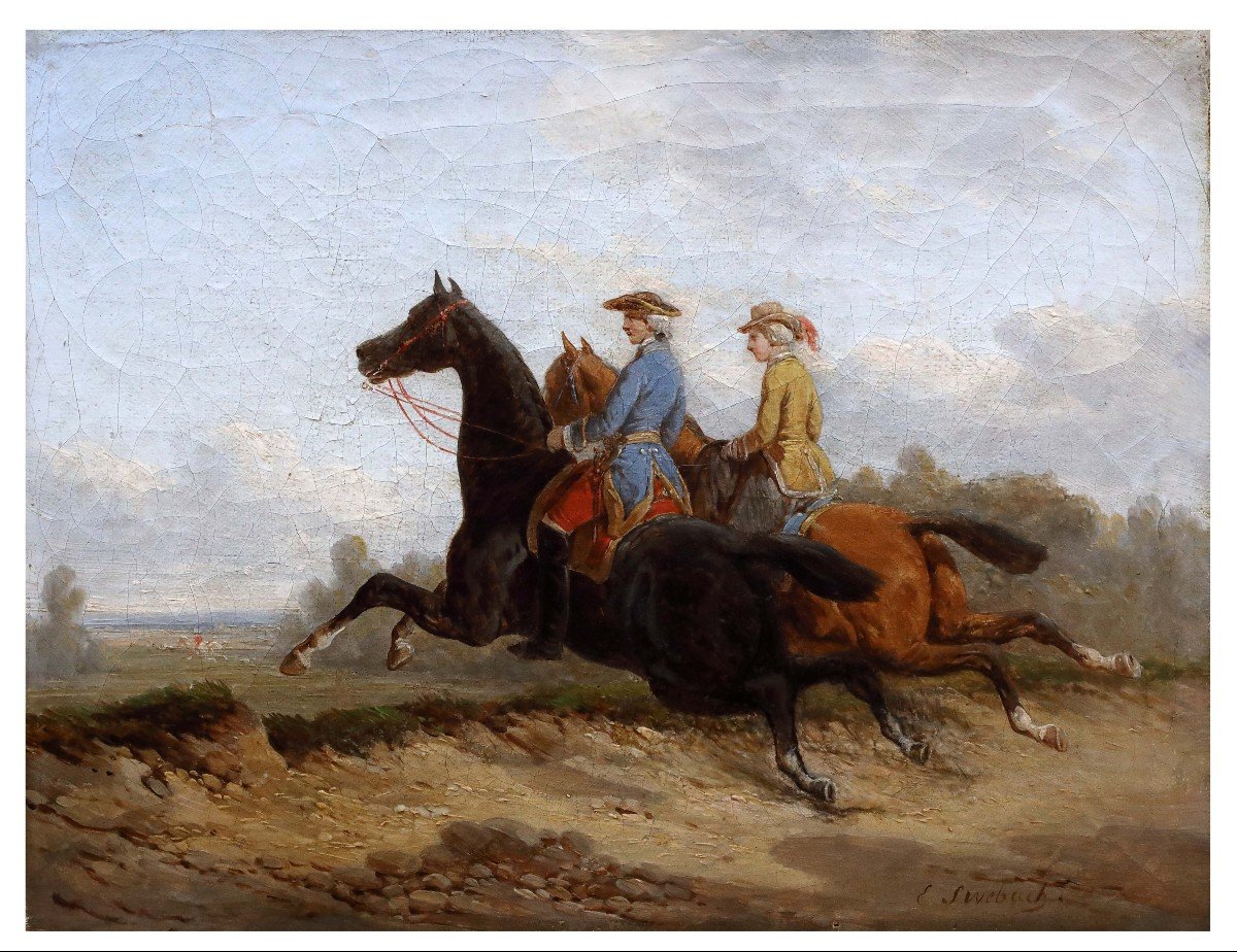 Passeggiate a Cavallo. Quadri di E.B.J, Swebach Francia XIX secolo -photo-3