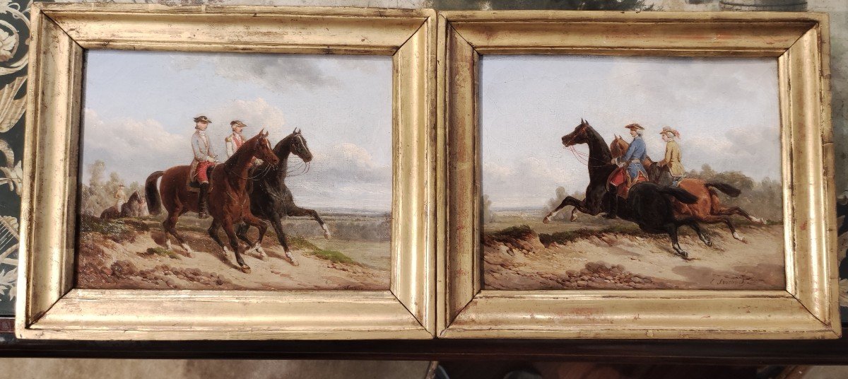 Passeggiate a Cavallo. Quadri di E.B.J, Swebach Francia XIX secolo -photo-4