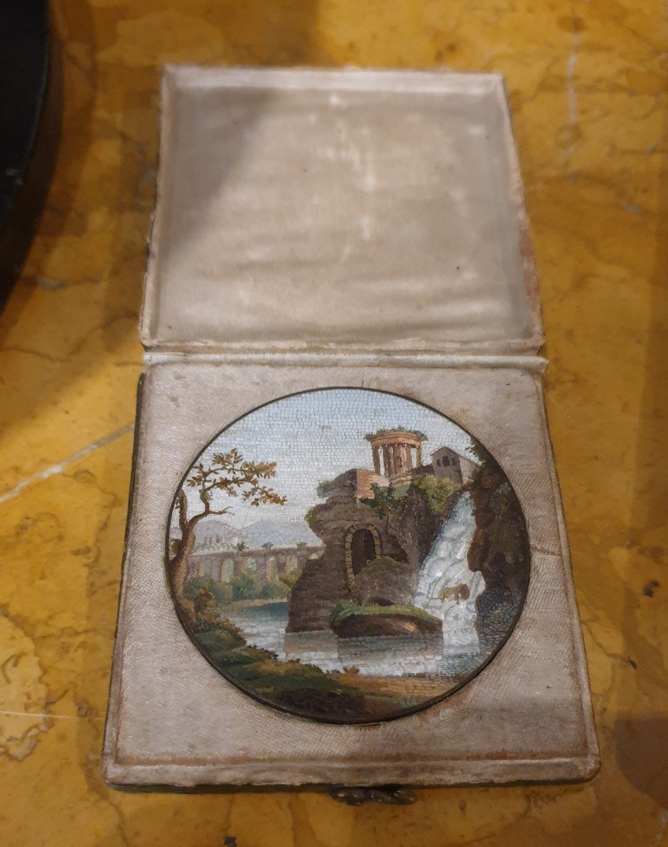 Placchetta in micromosaico cascate di Tivoli Roma XVIII secolo-photo-3