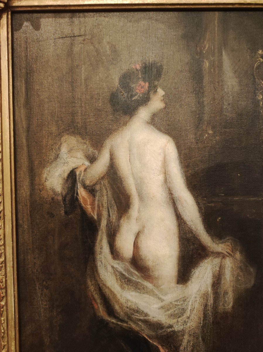 Donna nuda di spalle, Dipinto di H.A.Tanoux Francia XIX Secolo-photo-2