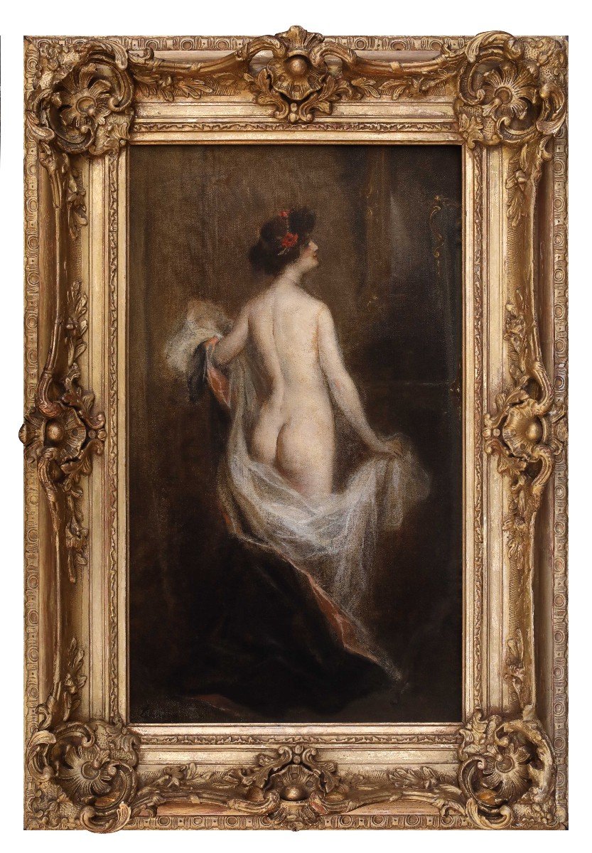 Donna nuda di spalle, Dipinto di H.A.Tanoux Francia XIX Secolo