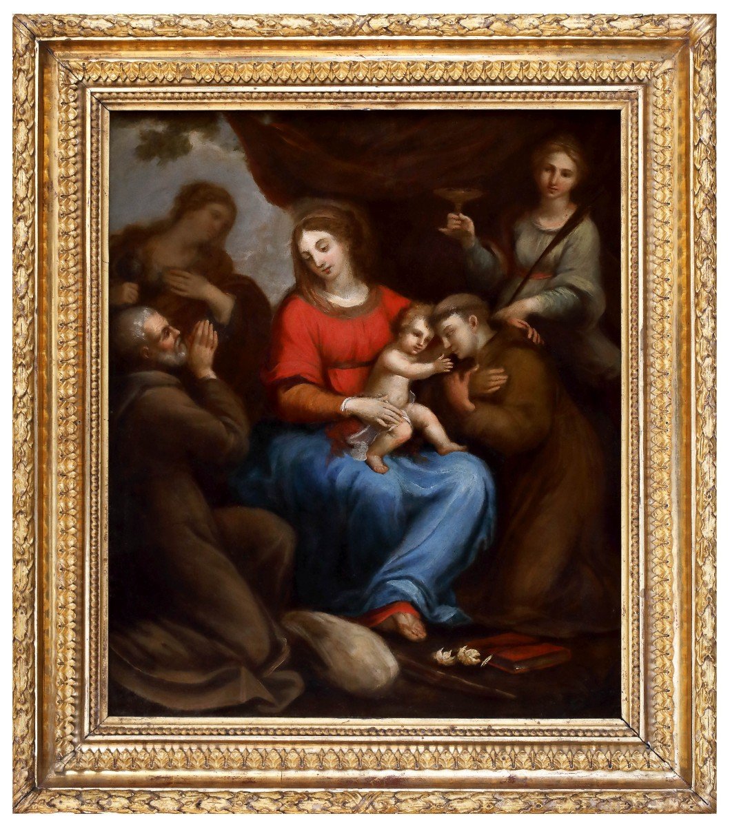 Madonna con Bambino e Santi/Samaritana al pozzo, Dipinto double-face Italia -Bologna XVII Secol