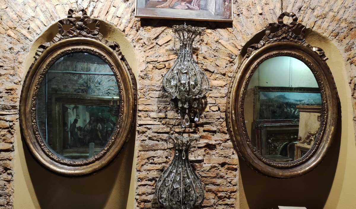 Coppia di specchiere Ovali. legno dorato Napoli XVIII Secolo-photo-3