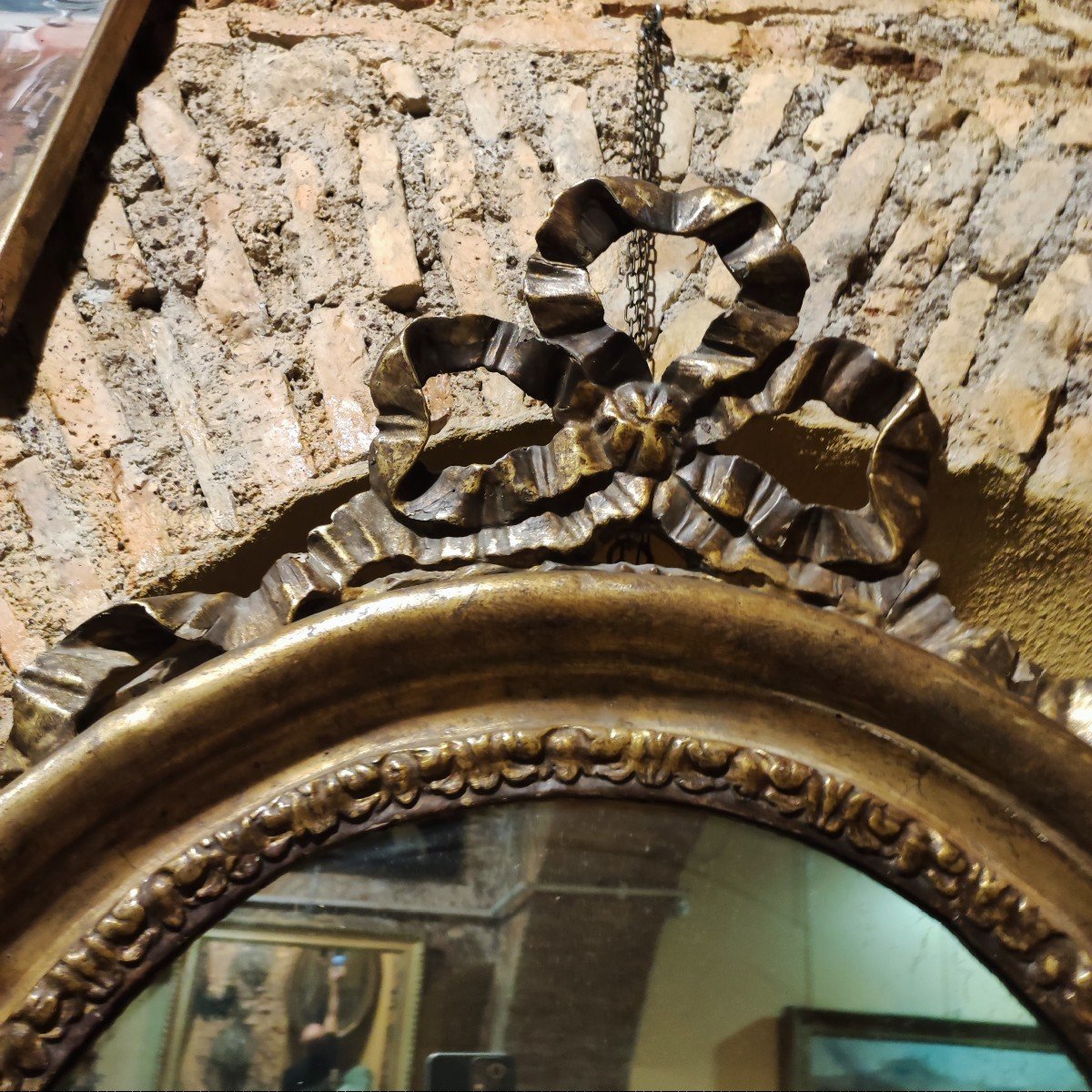 Coppia di specchiere Ovali. legno dorato Napoli XVIII Secolo-photo-4