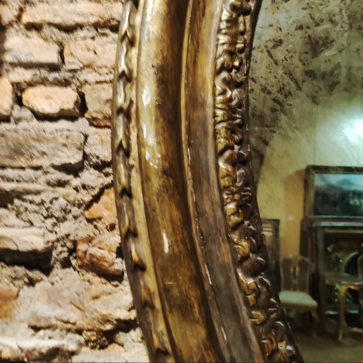 Coppia di specchiere Ovali. legno dorato Napoli XVIII Secolo-photo-1
