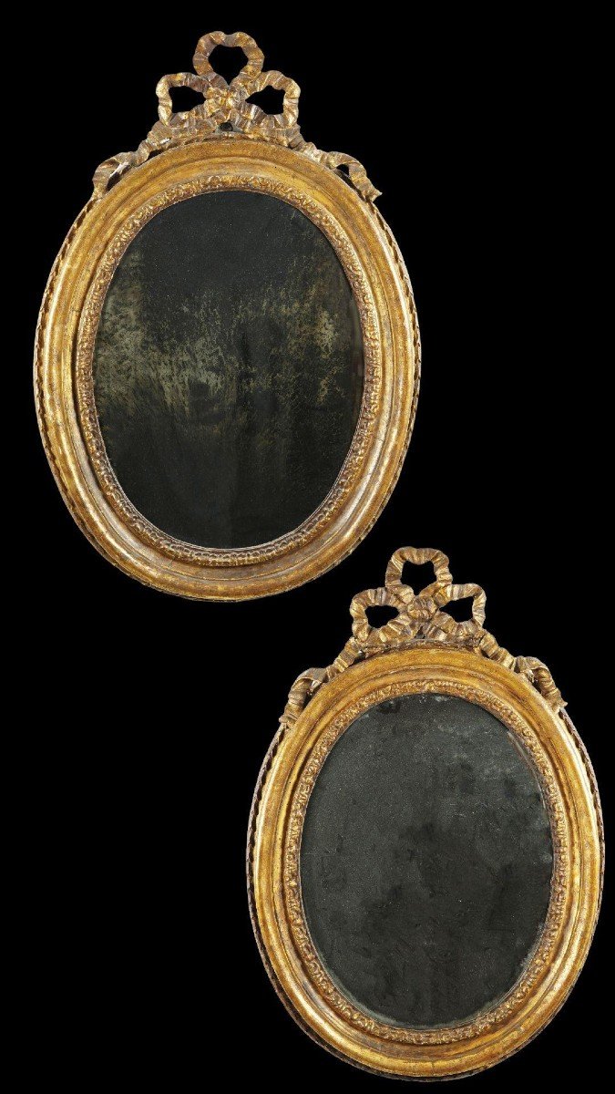 Coppia di specchiere Ovali. legno dorato Napoli XVIII Secolo-photo-2