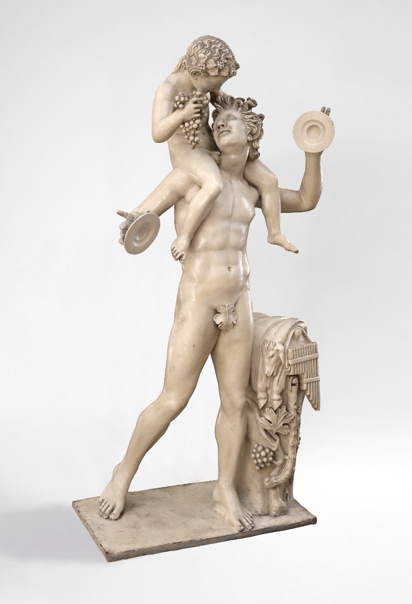 Satiro con Dioniso Bambino , Terracotta dipinta . Terra di Signa. Firenze fine XIX Secolo rand tour 