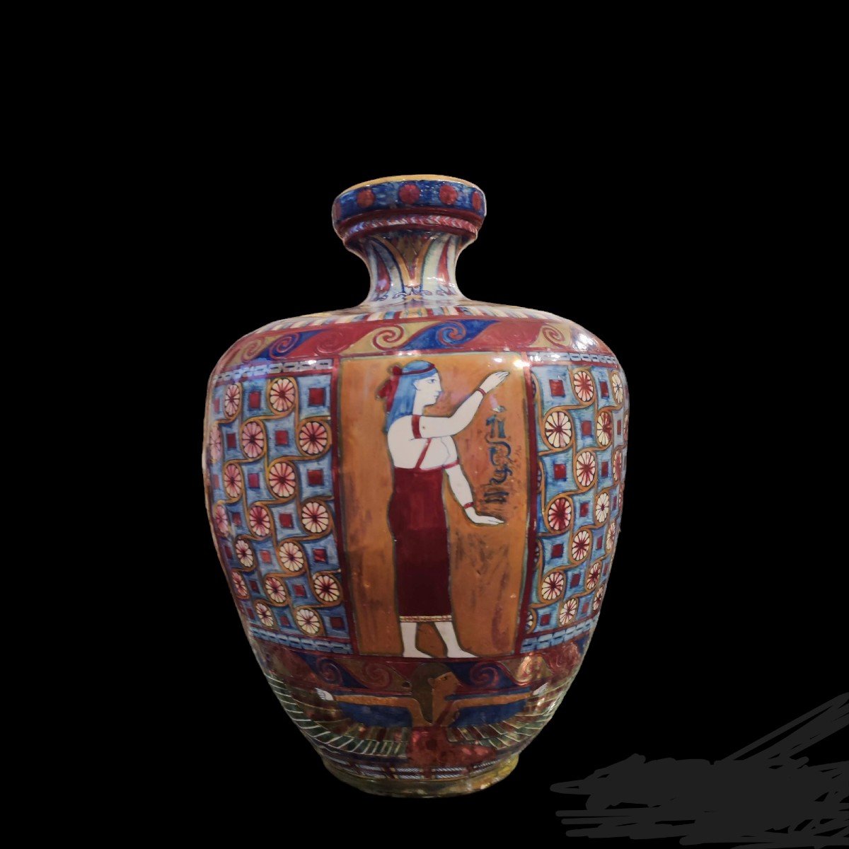 vaso con decorazioni egiziane m Ceramica A. Santarelli Gualdo Italia inizi XX secolo-photo-2