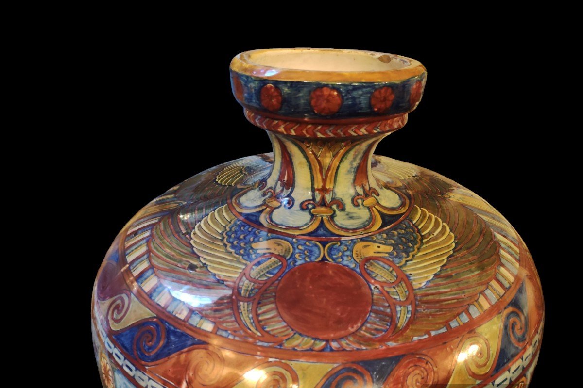 vaso con decorazioni egiziane m Ceramica A. Santarelli Gualdo Italia inizi XX secolo-photo-3
