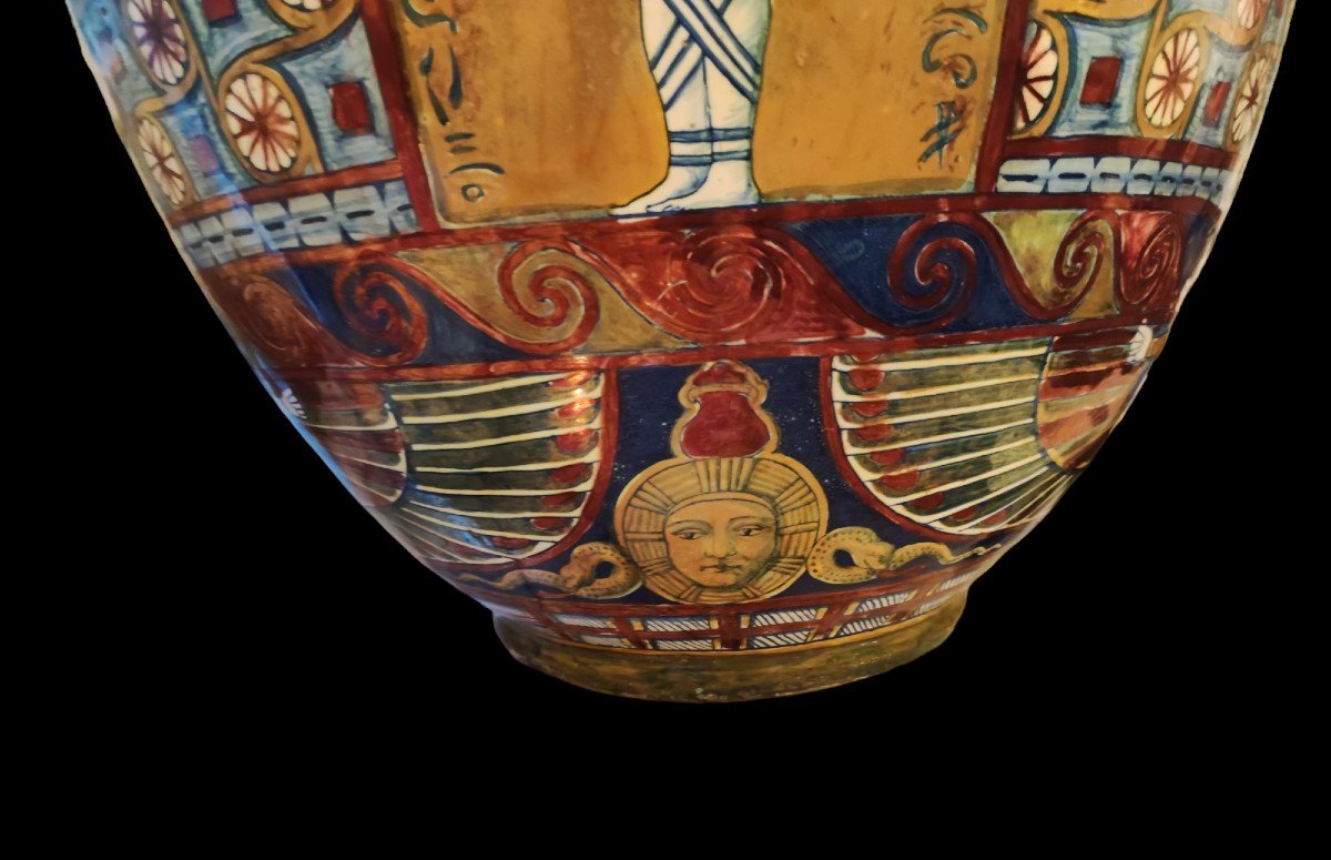 vaso con decorazioni egiziane m Ceramica A. Santarelli Gualdo Italia inizi XX secolo-photo-4