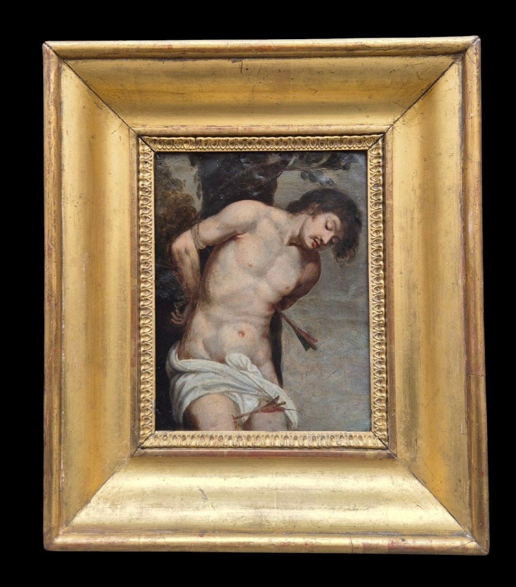 San Sebastiano , Dipinto olio su rame Italia XVII Secolo-photo-2