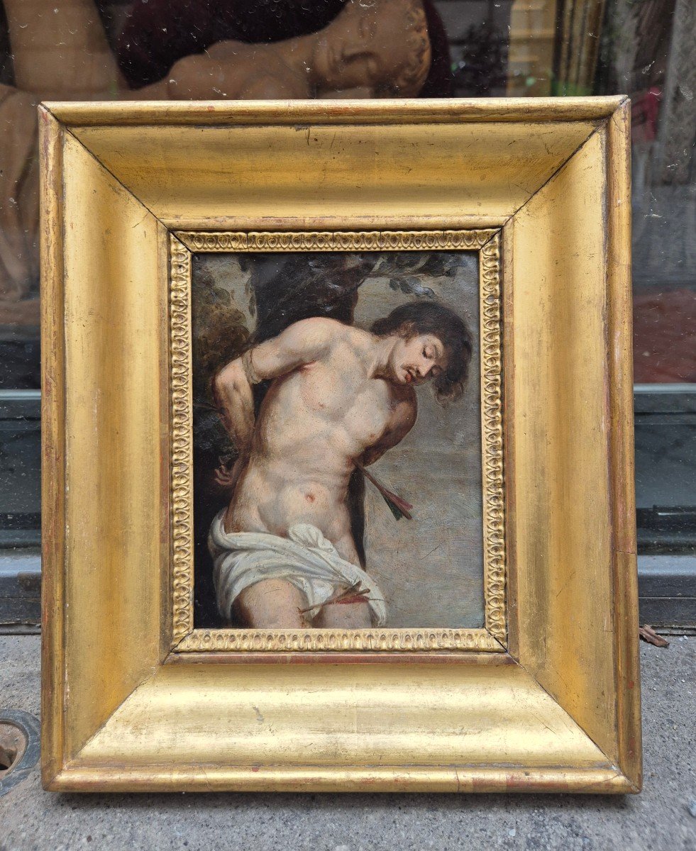 San Sebastiano , Dipinto olio su rame Italia XVII Secolo-photo-4