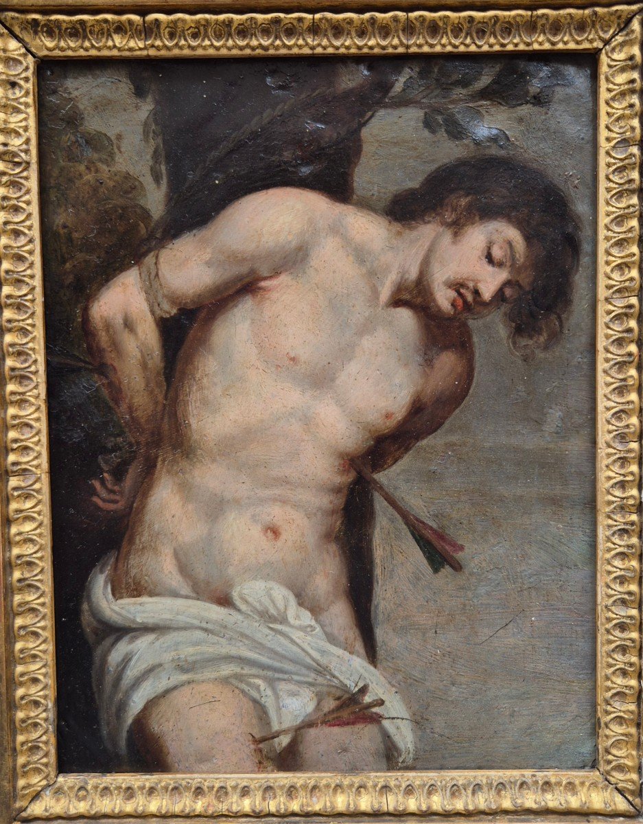 San Sebastiano , Dipinto olio su rame Italia XVII Secolo