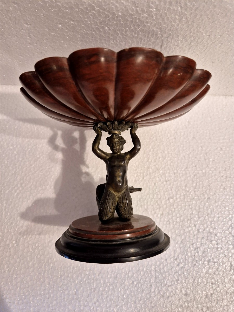 Coppa in marmo rosso antico e scultura in bronzo Italia Grand Tour