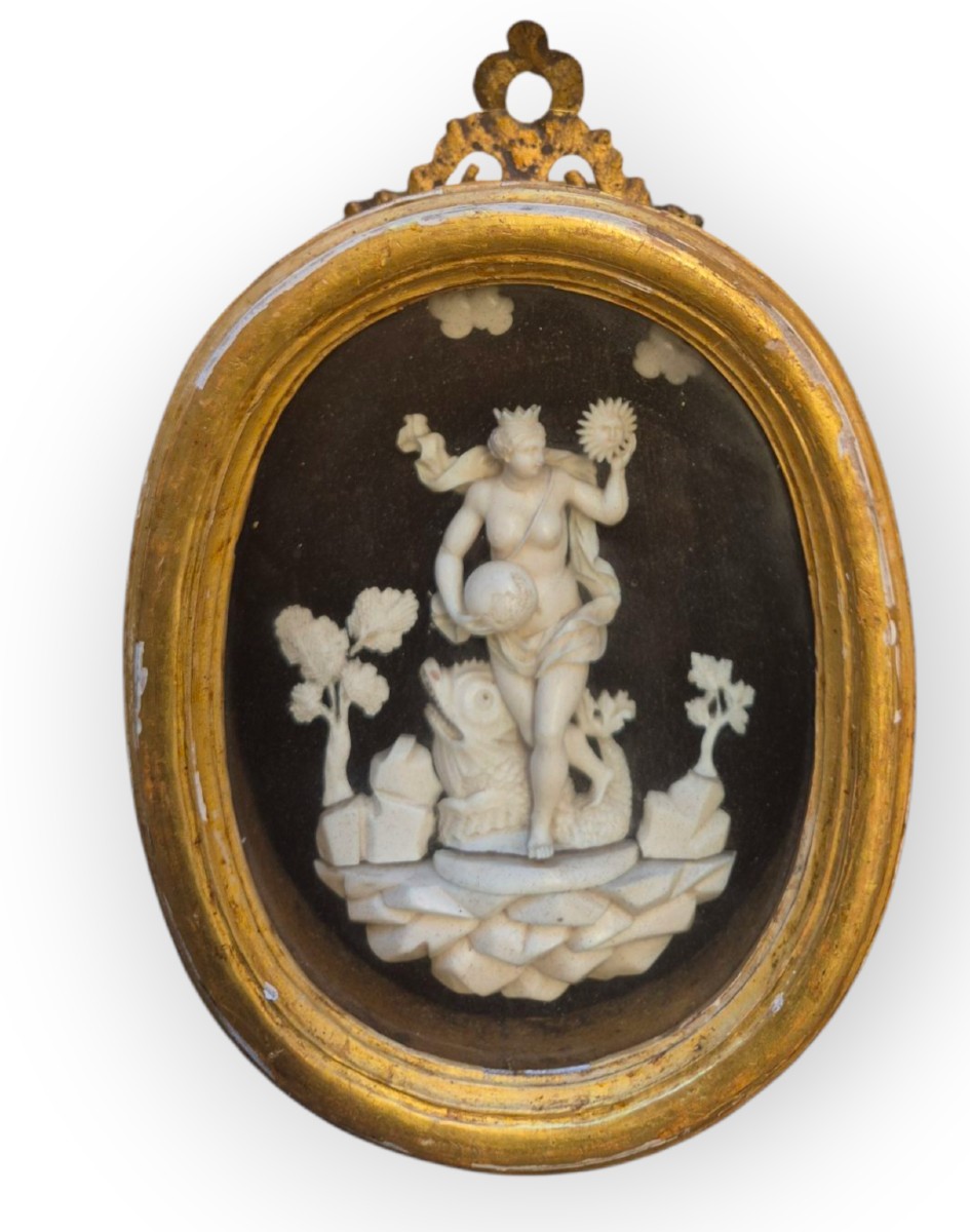 Allegoria, rilievo in avorio, Trapani Sicilia XVIII Secolo Wunderkammer