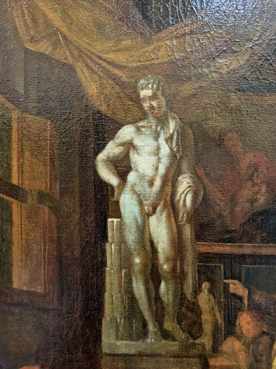 La bottega dell'antiquario a Roma , Dipinto, Scuola Fiamminga a Roma XVIII Secolo Grandtour-photo-3