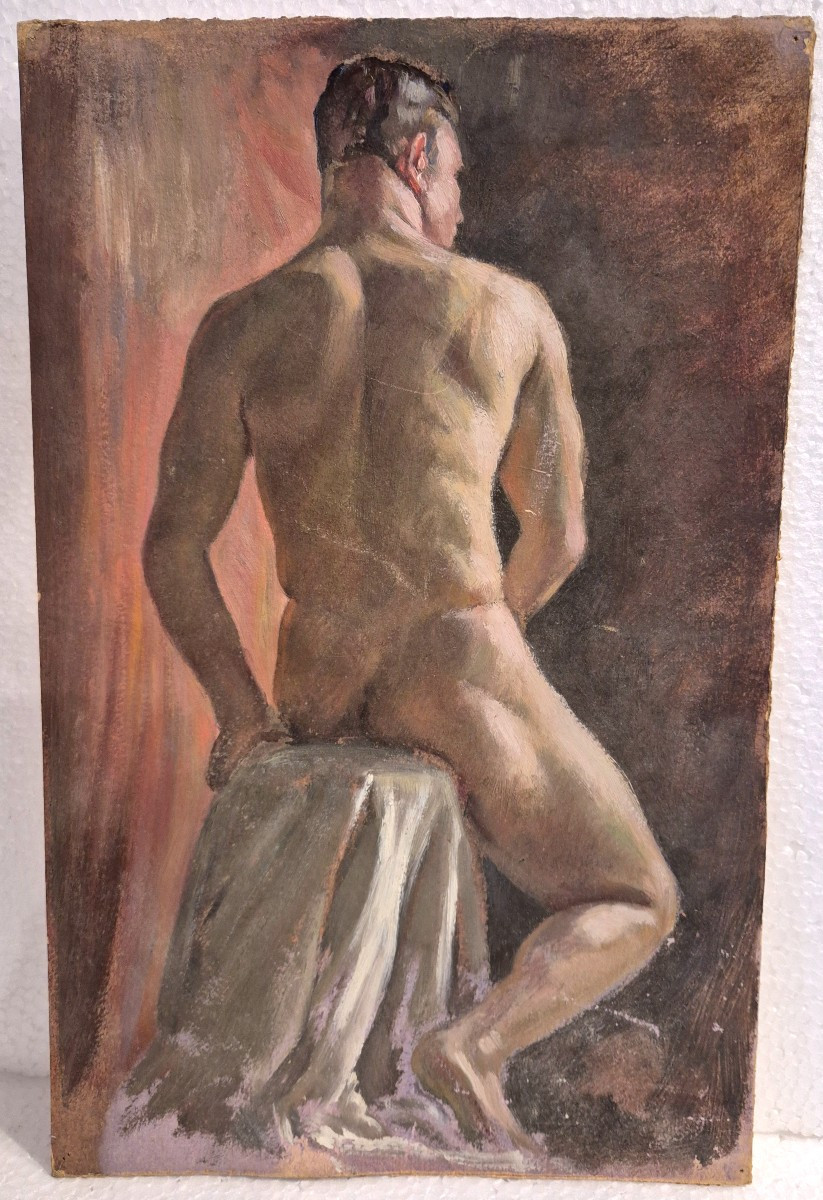 Scuola italiana, ritratto accademico di uomo  olio su cartone XX secolo