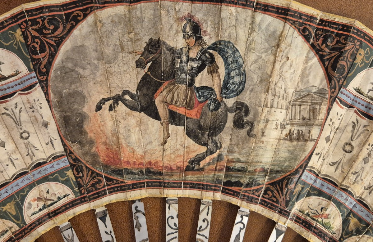 Ventaglio con Marco Curzio nel Foro Romano , Roma XIX Secolo -photo-2