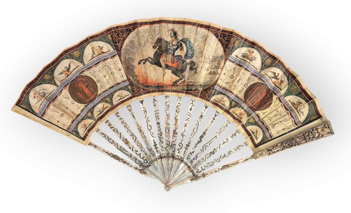Ventaglio con Marco Curzio nel Foro Romano , Roma XIX Secolo 