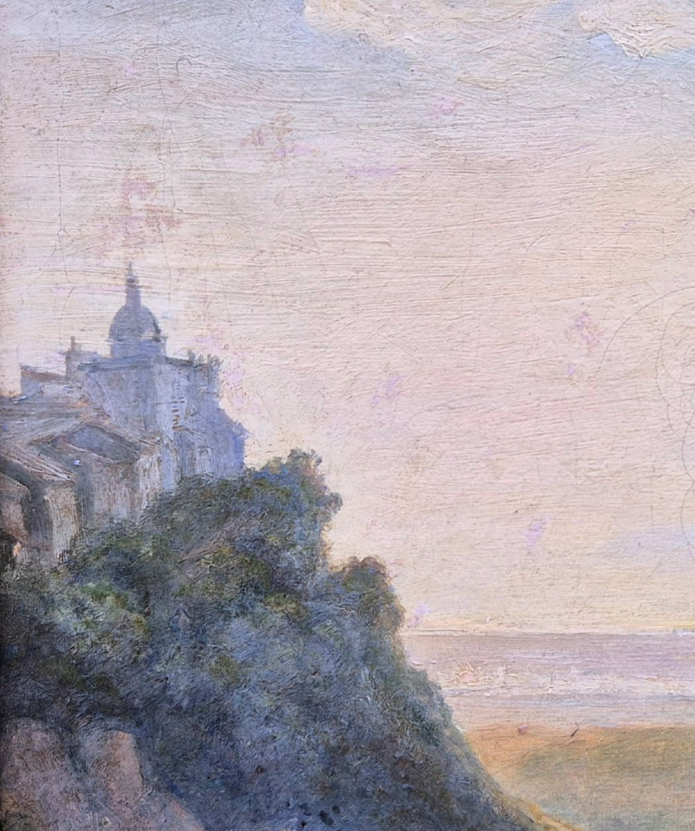 cappella della campagna romana con veduta di Ariccia Dipinto , Italia XIX Secolo Grandtour-photo-3