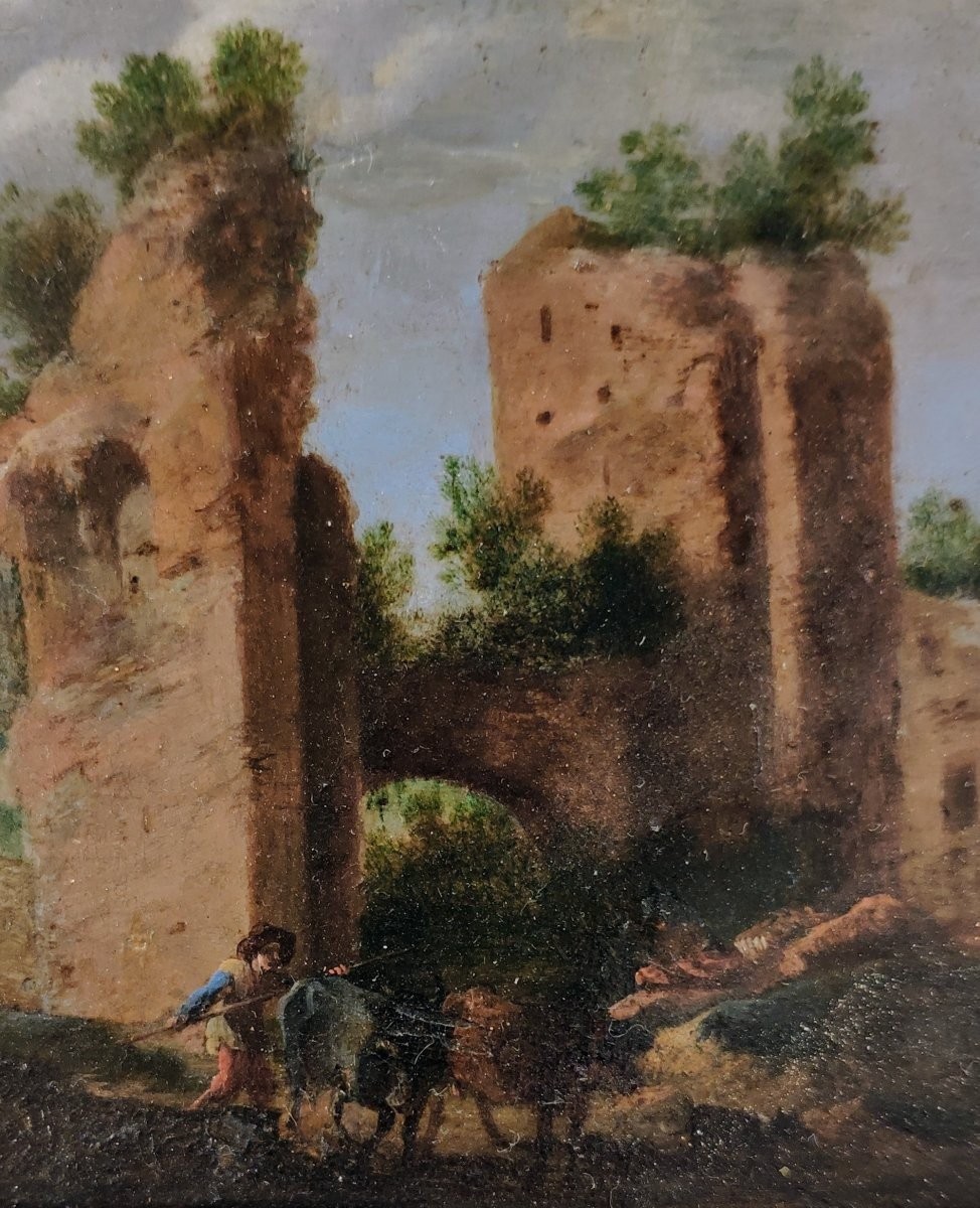 Paesaggio con figure e trofei di Mario, dipinto int. H.F Van Lint  Roma XVII Secolo Grandtour-photo-3