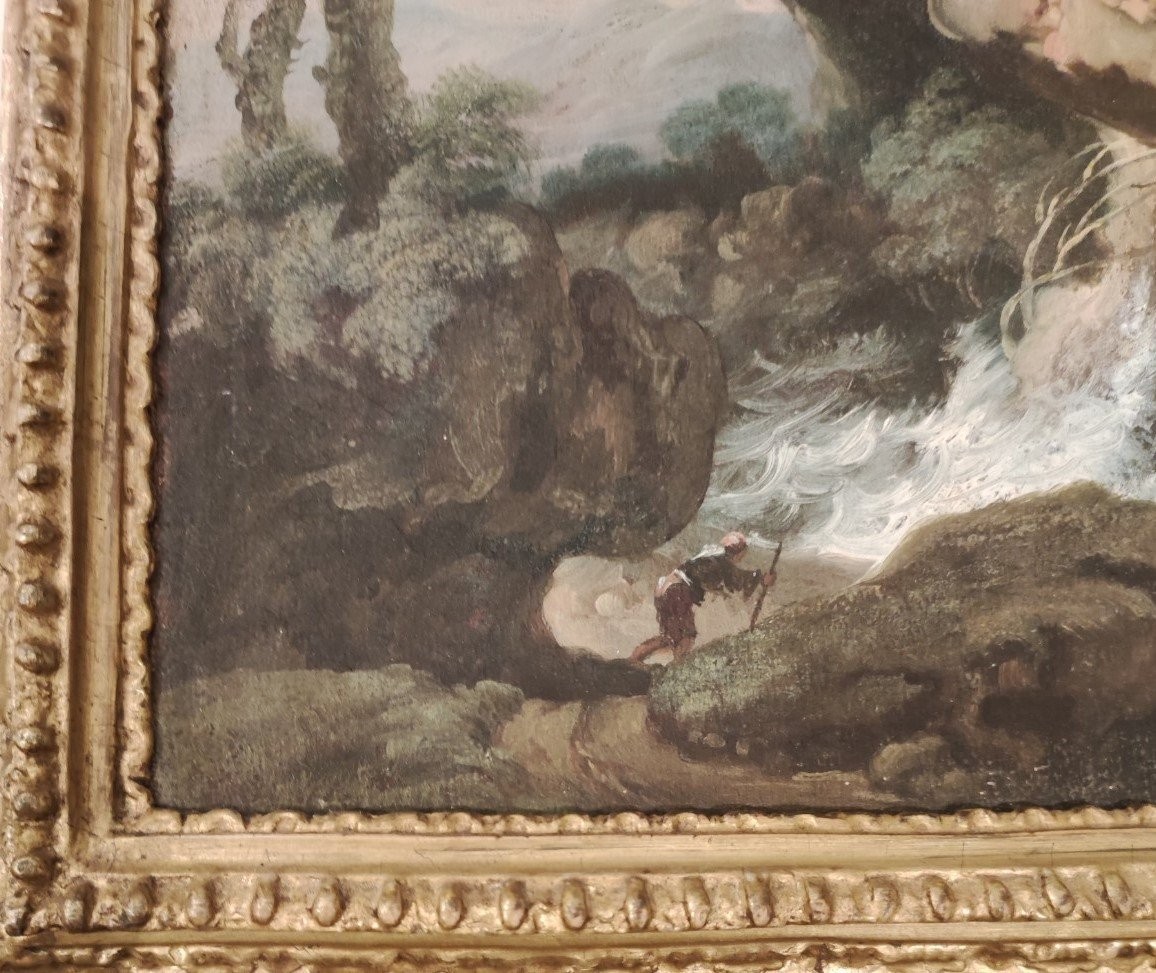 Paesaggio con figura , Dipinto di A. De Marchis (?) Italia XVIII Scolo-photo-3