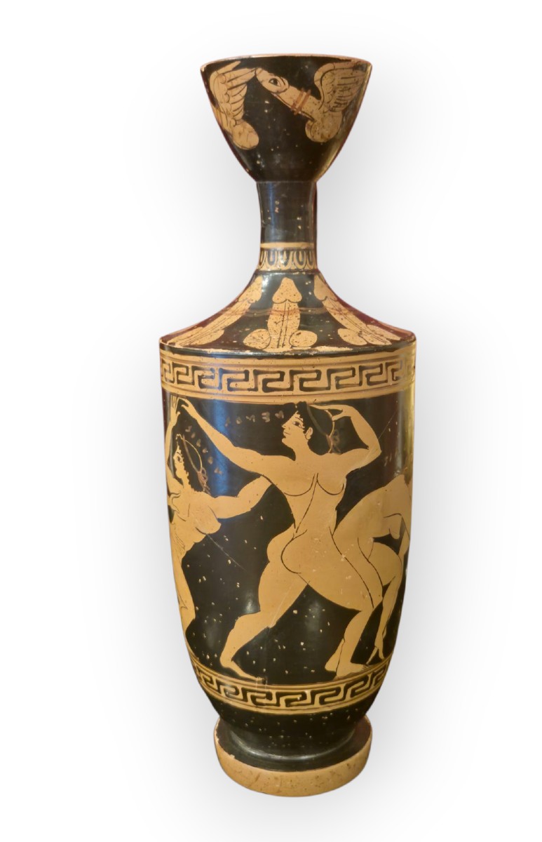 Vaso con scene erotiche, Terracotta dipinta , dall antico, Italia XIX Secolo Grandtour