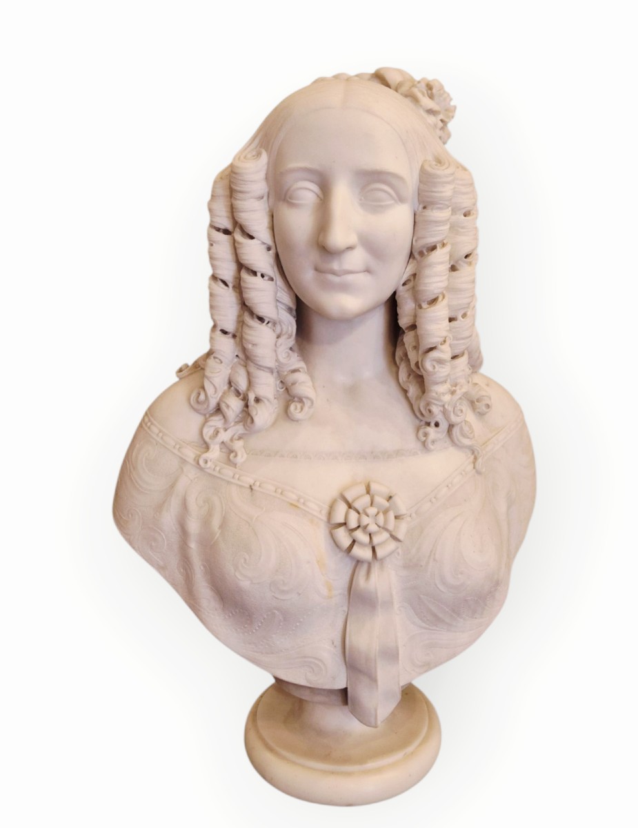 Busto di Donna, Scultura in marmo, di G. Croff Milano XIX Secolo 