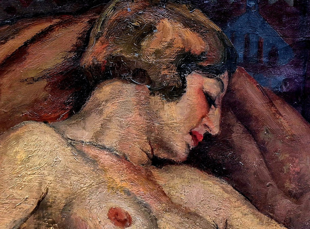 donna nuda con seno scoperto, dipinto inizi XX Secolo -photo-2