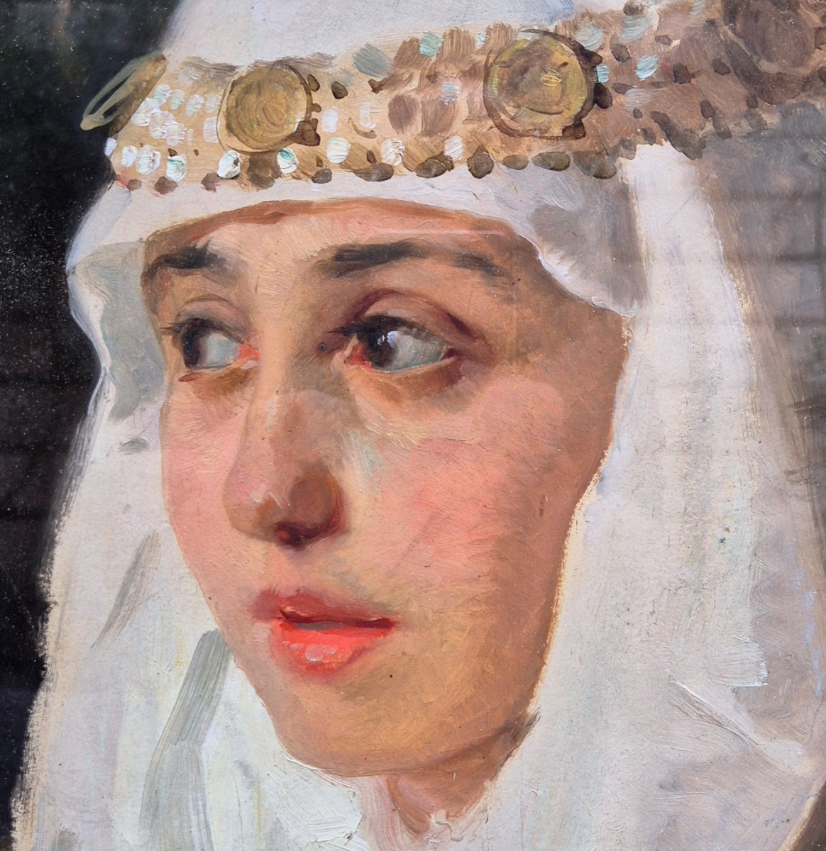Ritratto di donna in costume orientale, attr- a L Pogliaghi  Italia XIX Secolo-photo-2